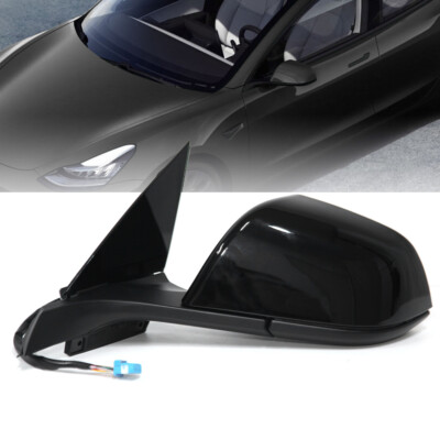 Black Left Driver Side Mirror For Tesla 3 17-23 model 3 Power Fold Memory Recall