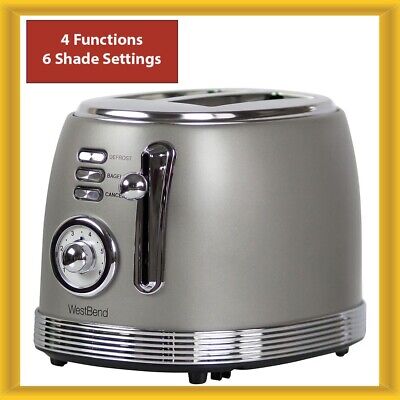 West Bend Toaster 2-Slice Retro-Style Stainless Steel 4 Functions New