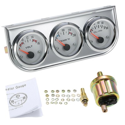 2'' 52mm Car Triple Gauge Kit Oil Pressure Water Temp Volt meter 3 in 1 V6Q5