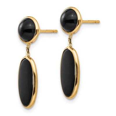 Pre-owned Skyjewelers Real 14kt Yellow Gold Onyx Oval Dangle Post Earrings