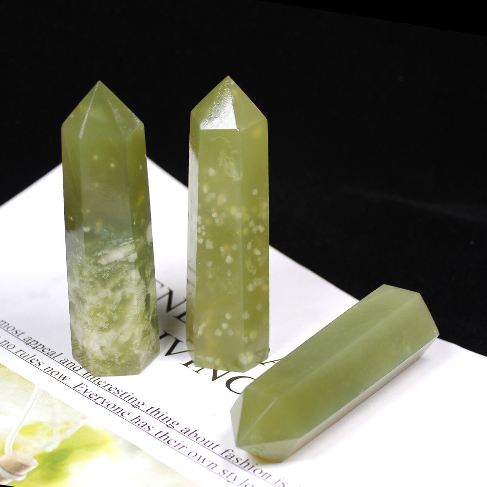 710cm Natural Serpentine Jade Quartz Crystal Point Obelisk Wand