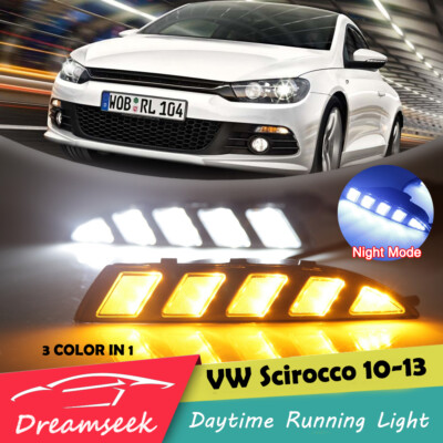 3 Color LED DRL For VW Scirocco 2010-2014 Daytime Running Light W/ Signal Lamp