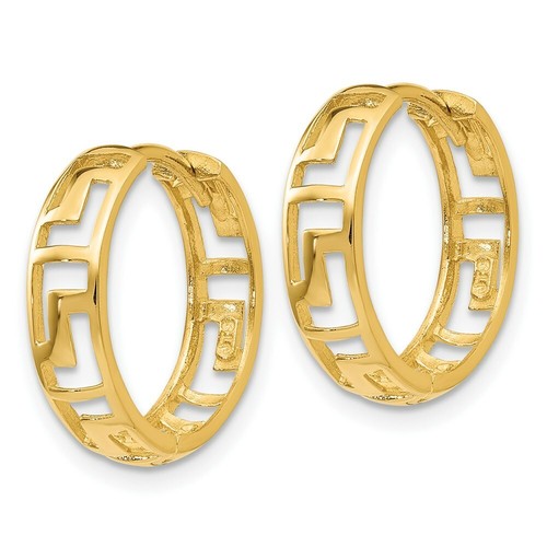 Pre-owned Goldia 14k Greek Key Hinged Hoop Earrings In Yellow