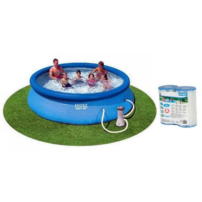 12 ft. W x 30 in. Deep Easy Set Inflatable Round Swimming Pool 530 GPH Pump 2 Fi