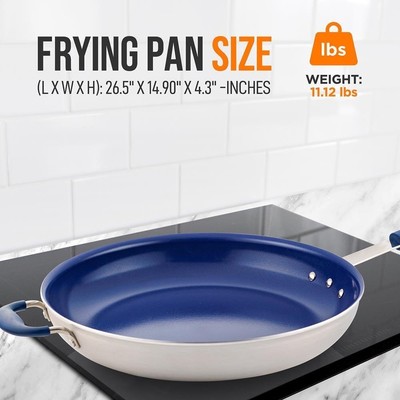 NutriChef 14'' Fry Pan PFOA Free Ceramic Coating Durable Silicone Handle