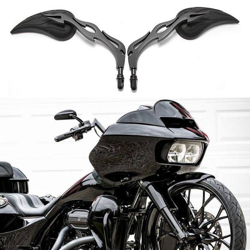 Motorcycle Black Teardrop Flame Wing Mirrors For Harley Davidson Softail VRod eBay