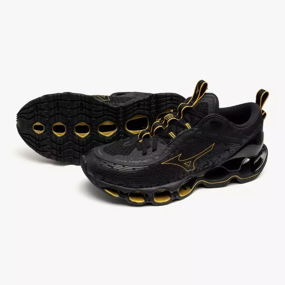 Pre-owned Mizuno Wave Prophecy 13 Black Gold Width 2e J1gc2451 32 Men's Size