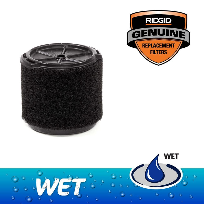 Ridgid Foam Filter for Wet Dry Shop Vacuum Black Washable Reusable