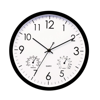 12'' Wall Clock with Temperature and Humidity Battery Operated Large Non Ticking