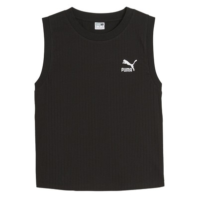 Женская майка с круглым вырезом и вышитым логотипом Puma Classics в рубчик в непринужденной манере черного цвета Ca