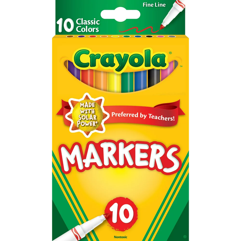 Classic Thin Line Marker Set, 10 Ct, Multi Colors, Back to School Supplies for K