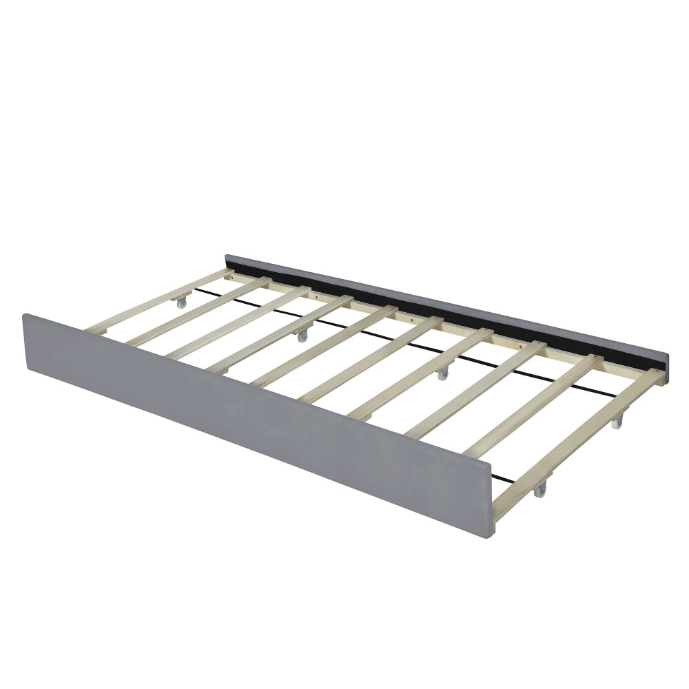 Queen Size Velvet Upholstered Bed Frame with 2 Drawers and Twin XL Trundle Gray