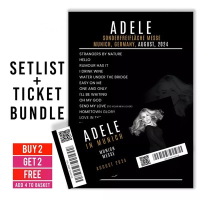 Adele Concert Poster+Ticket Germany Munich Messe 2024 August Tour A5-A3 Print