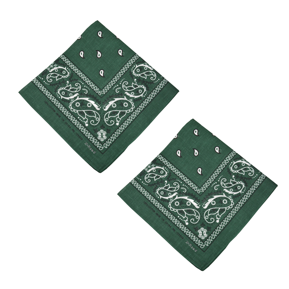 2 pcs 100% Cotton Paisley Bandanas double sided Hunter Green scarf Handkerchief