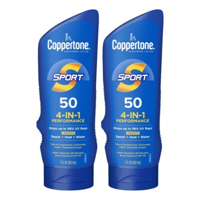 Coppertone Sport 4-in-1 SPF50 Performance Sunscreen, 7 fl oz 2 Pack