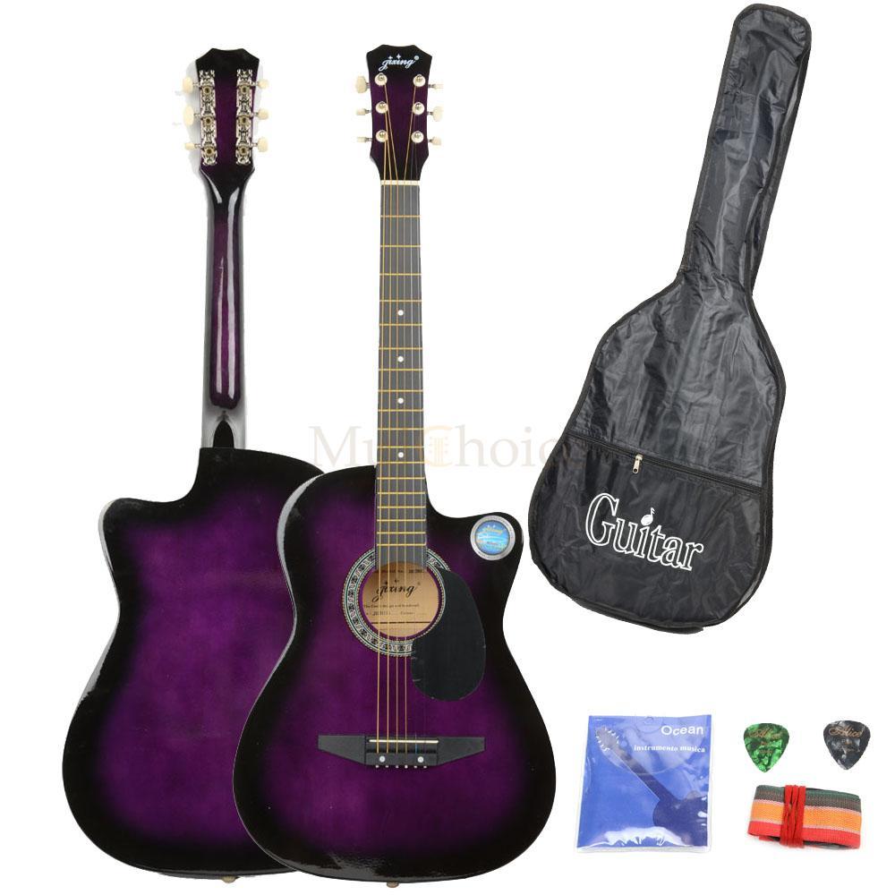 new 38" beginner basswood purple 18 frets cutaway acoustic