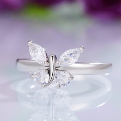 Pretty Butterfly Cubic Zircon 925 Silver Ring Women Wedding Jewelry Sz 6-10