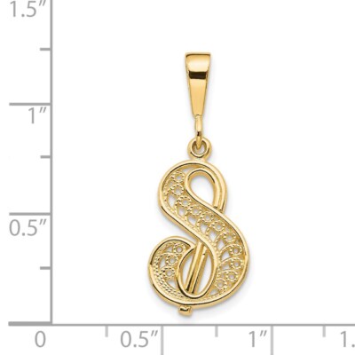 Pre-owned Diamond2deal 14k Yellow Gold Polished Script Filigree Letter S Initial Pendant Gift For Women