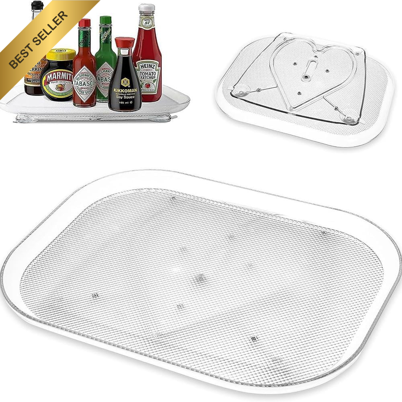 Clear Rectangular Turntable Organizer – 360° Rotating Acrylic Tray for Refrigera
