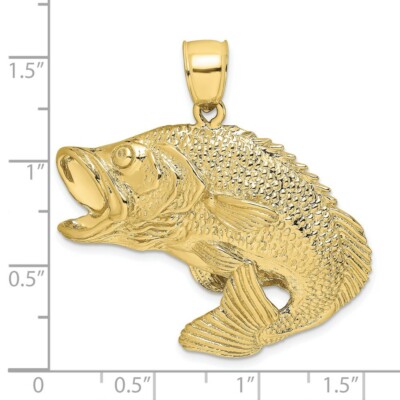 Pre-owned Superdealsforeverything Real 10kt Yellow Gold 2-d Bass Fish Jumping Charm
