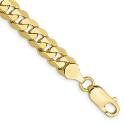 Pre-owned Skyjewelers Real 10kt Yellow Gold 6.75mm Flat Beveled Curb Chain Chain Bracelet; 8 Inch