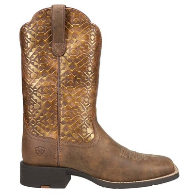 Женские коричневые повседневные ботинки Ariat Round Up Embossed Square Toe Cowboy 10044431-20