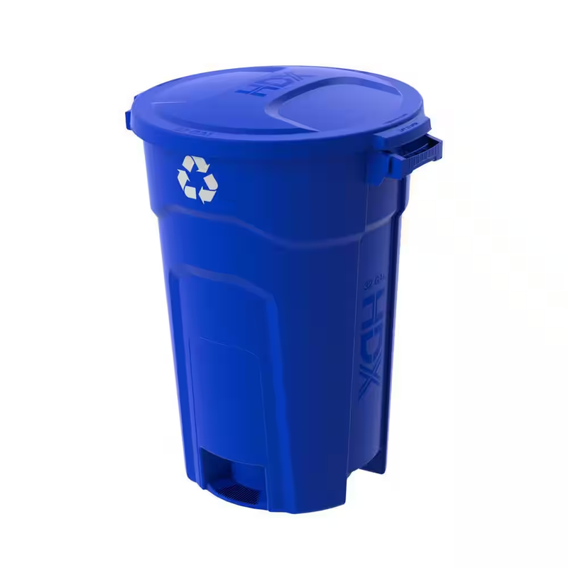 HDX Recycling Trash Can 32 Gallon Blue Garbage Bin Snap Lid Indoor Outdoor Waste