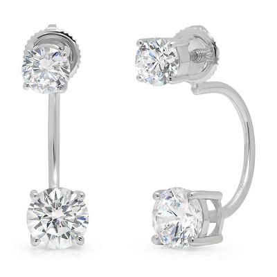 Pre-owned Pucci 3.4ct Round Simulated Diamond Dual Double Stud Drop Earrings 14k White Gold