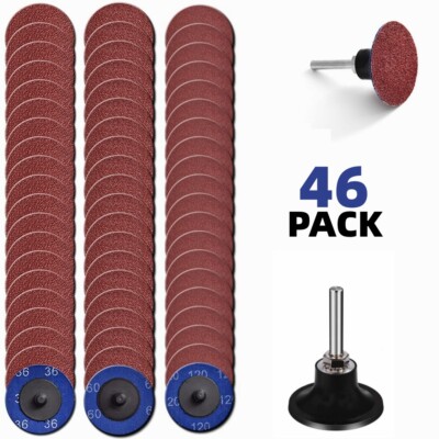 46x 2 inch Roll Lock Die Grinder Quick Change Sanding Disc W/ Holder 36-120 Grit