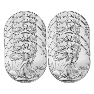 Lot of 10 - 2024 $1 American Silver Eagle 1 oz BU...