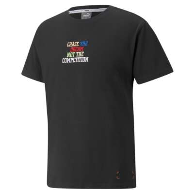 

Puma Overtime Graphic Crew Neck Футболка с коротким рукавом Мужские черные повседневные топы 53209, Черный, Puma Overtime Graphic Crew Neck Short Sleeve TShirt