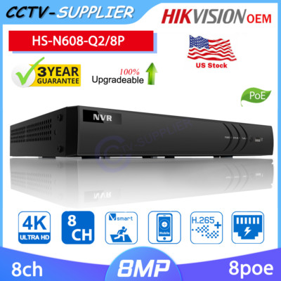 Hikvision OEM 8 channels 8 poe 4K NVR DS-7608NI-Q2/8P 8MP 2TB 4TB 6TB HDD CCTV 