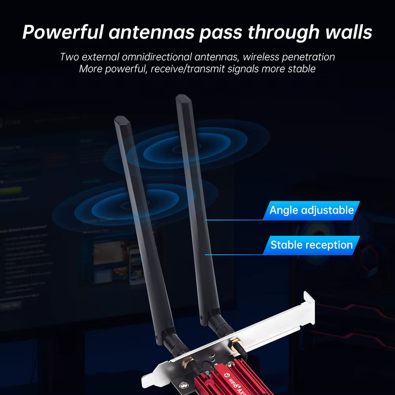 Wi-Fi6PCIE Network Card Pcie Riser Cable Dual-Band WiFi 6 Bluetooth 5.4 Antenna