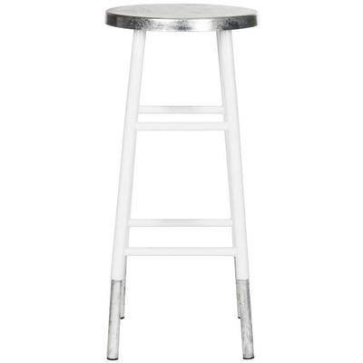 SAFAVIEH Modern Style Bar Stool Kenzie Backless Design 30'' White/Silver Dipped