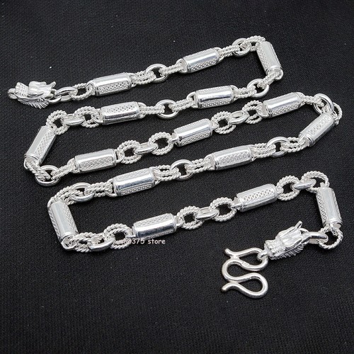Pure 999 Fine Silver Necklace Man's 6mm Tube Bead Dragon