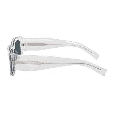 Pre-owned Prada Pr 06ys 12r09t Transparent Grey Plastic Rectangle Sunglasses Grey Lens In Gray