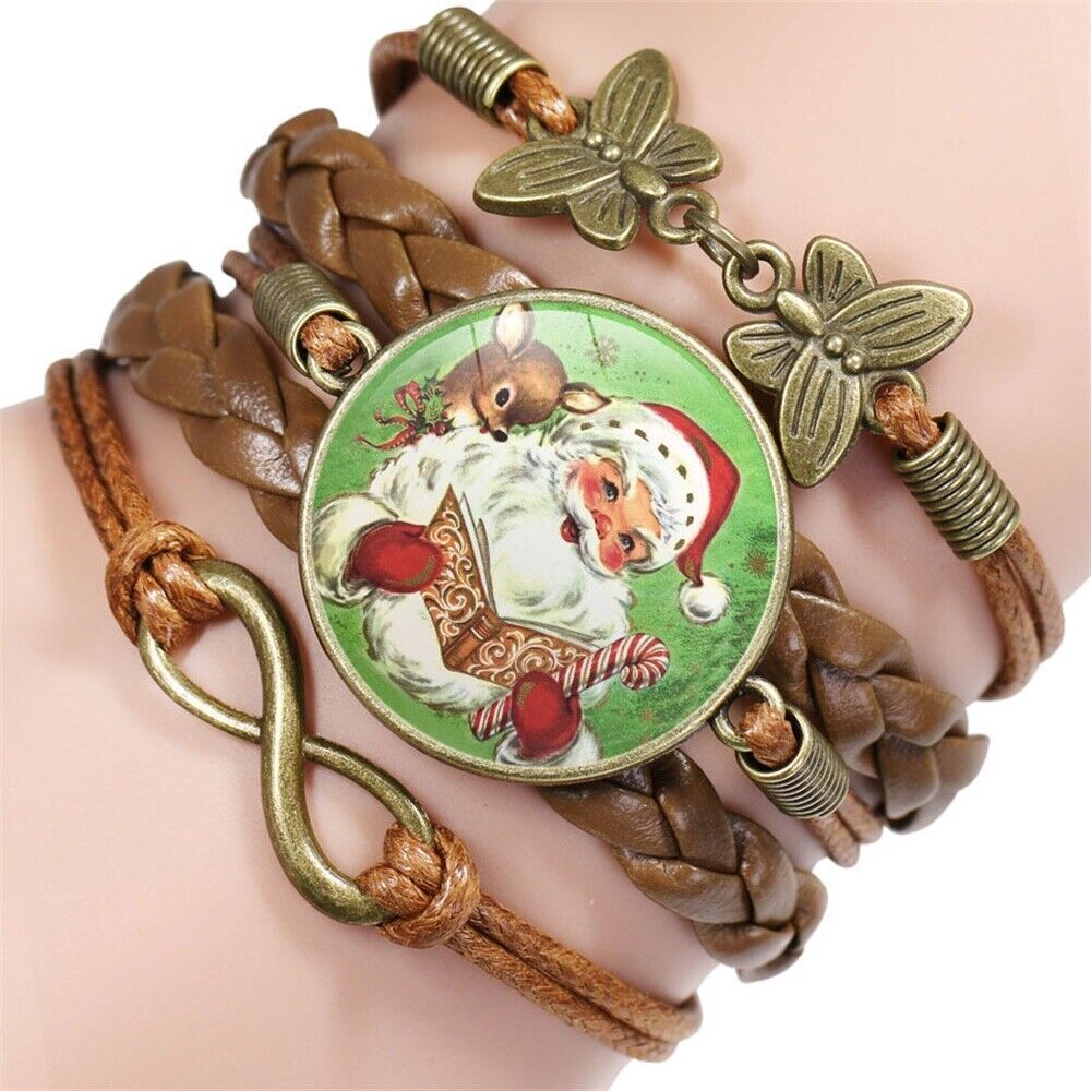 Mens Womens Braided Leather Bracelet Stainless Steel Clasp Wristband Jewelry Set