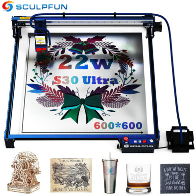 SCULPFUN S30 Ultra 22W Laser Engraver Cutter w/ Air Assist Kit 600x600mm M2C4