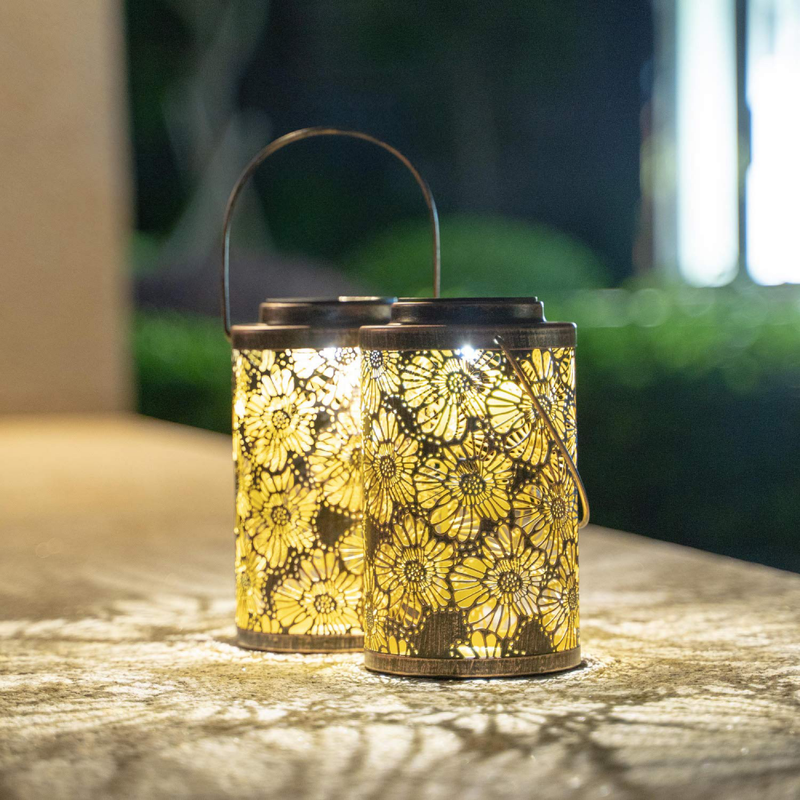 Solar Lanterns Outdoor Hanging - Garden Lights Metal Lantern 2 Pack