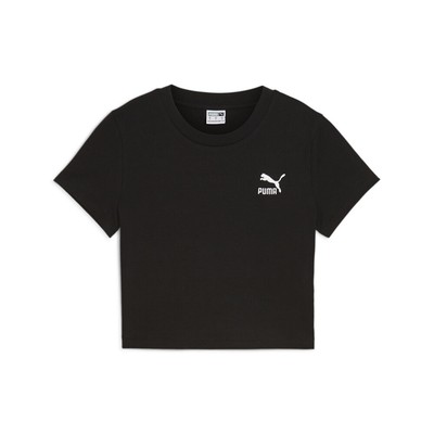 Женская футболка с круглым вырезом и коротким рукавом Puma Classics Baby, черные повседневные топы 62657