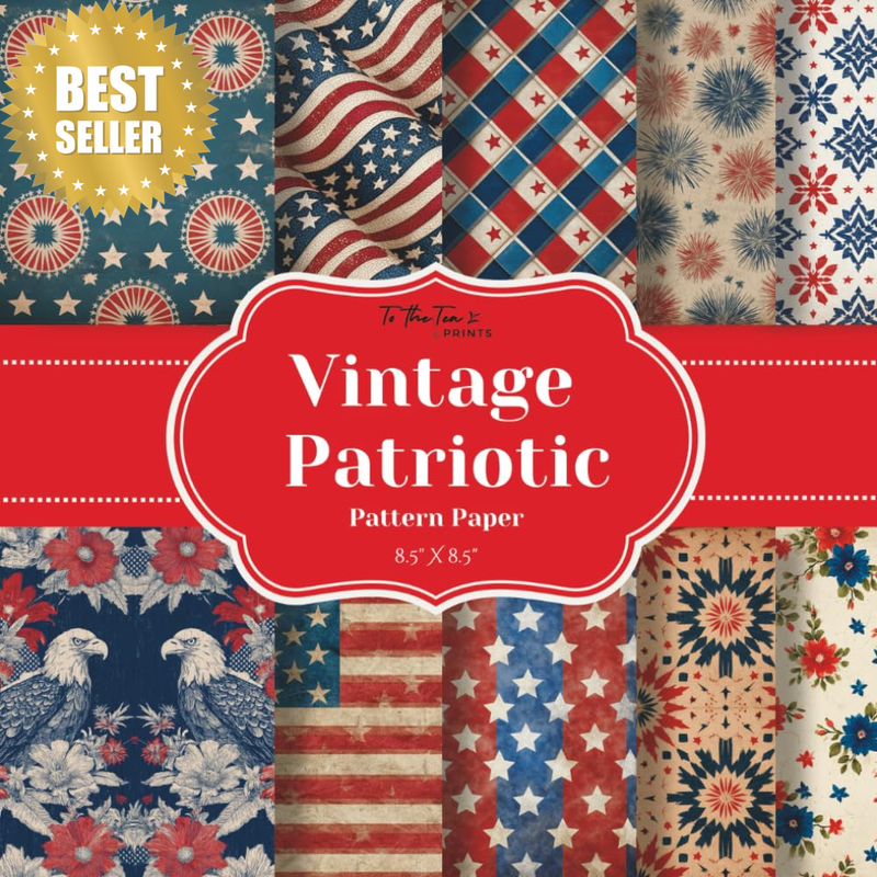 Vintage Patriotic Pattern Paper: 20 Double-Sided Vintage Grunge Red, White, and