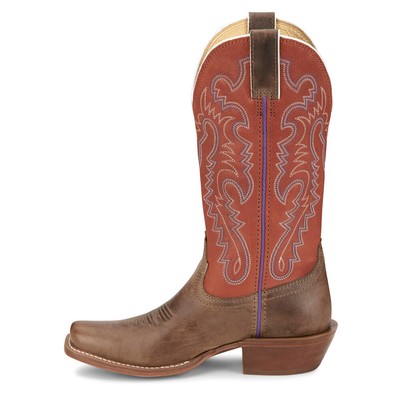 Pre-owned Justin Boots Breaking News Medium Square Toe Cowboy Womens Brown, Orange Casual
