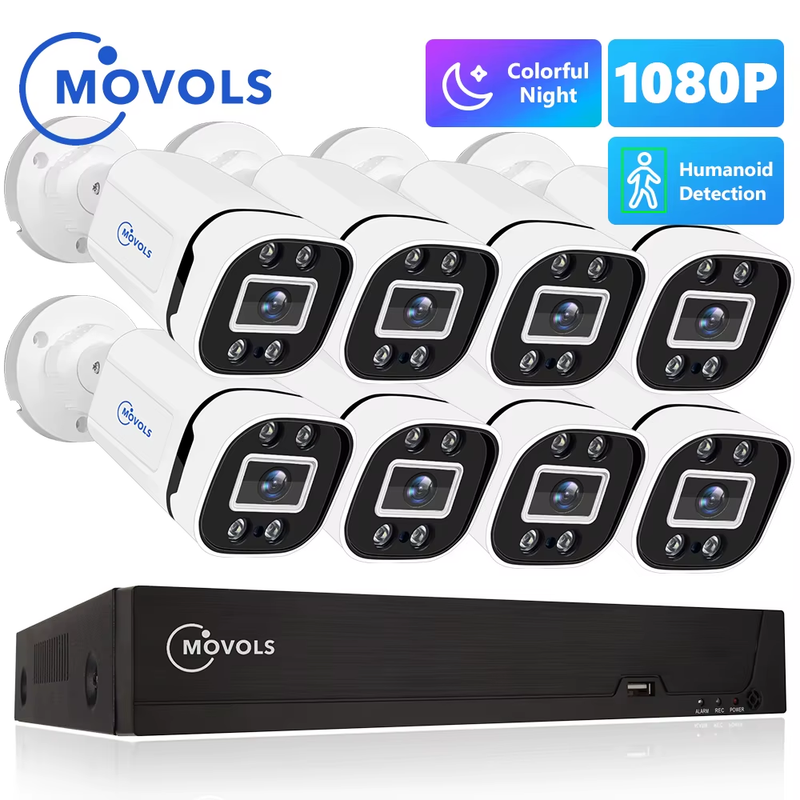 Movols 1080P AI Colorful Night Vision CCTV System H.265+ Outdoor Waterproof Vide