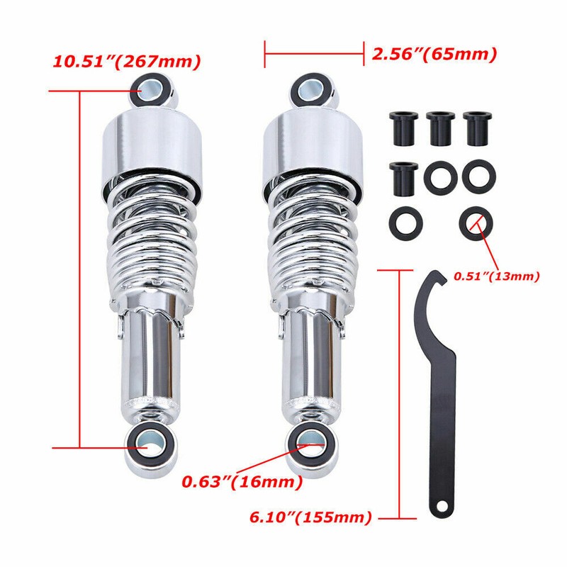 267mm 10" Shocks Absorber For Harley Sportster XL 883 1200 48 72 Lowering Black 