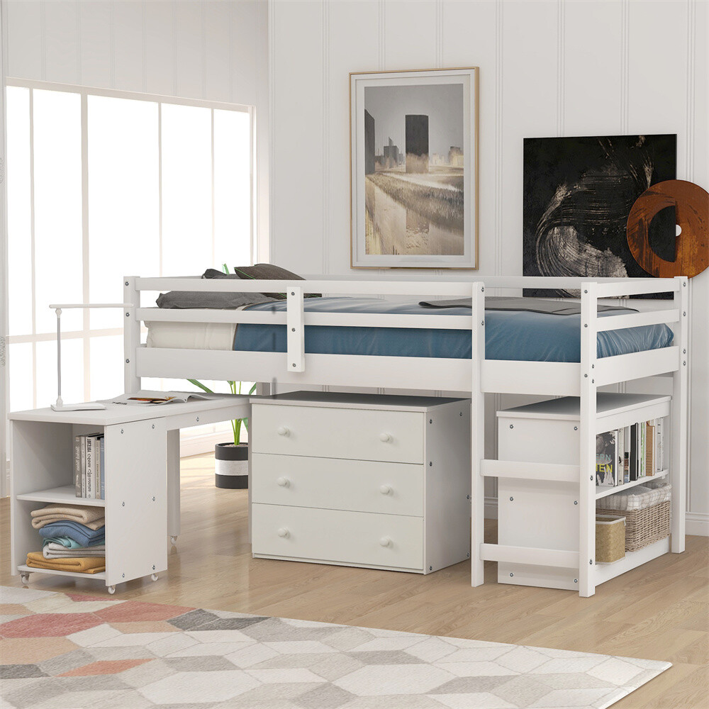 With Cabinet And Rolling Portable Desk White