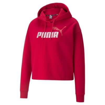 

Puma Ess+ Укороченный металлический пуловер с капюшоном с логотипом Женские красные пальто Куртки Outerwe, Красный, Puma Ess+ Cropped Metallic Logo Pullover Hoodie