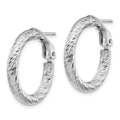 Pre-owned Superdealsforeverything Real 10kt 3x15 White Gold Diamond Cut Round Omega Back Hoop Earrings