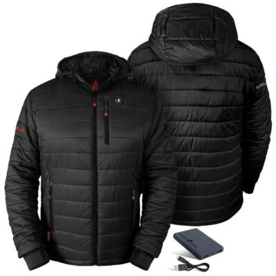 Pre-owned Actionheat Insulated Puffer Jacket Large With Hood, Elastic Banded Waist Black