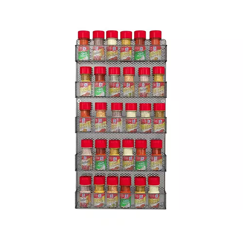 Spice Rack Organizer Wall Mounted 5 Tier Metal Kitchen Pantry Storage Black