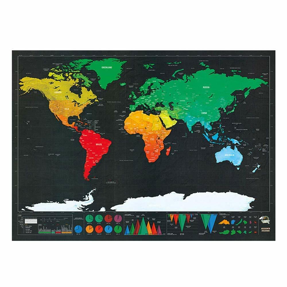 Scratch Off World Map Includes Scratching Tools & 50+ Multi-Colored Pins 32 x 23